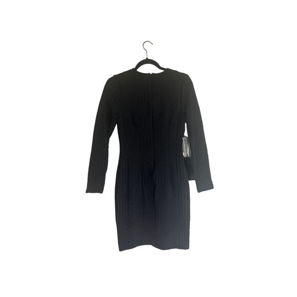 NWT Bebe Women's Black Textured Bodycon Dress M Long Sleeve Fitted Mini Cocktail - Picture 2 of 11
